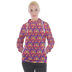 Pink Yellow Neon Squares - Modern Abstract Women s Hooded Pullover by ConteMonfrey