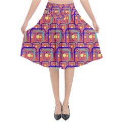 Pink Yellow Neon Squares - Modern Abstract Flared Midi Skirt by ConteMonfrey