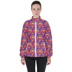 Pink Yellow Neon Squares - Modern Abstract Women s High Neck Windbreaker by ConteMonfrey