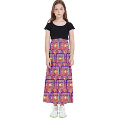 Pink Yellow Neon Squares - Modern Abstract Kids  Flared Maxi Skirt by ConteMonfrey