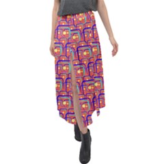 Pink Yellow Neon Squares - Modern Abstract Velour Split Maxi Skirt by ConteMonfrey