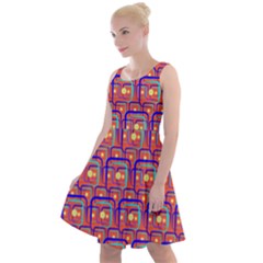 Pink Yellow Neon Squares - Modern Abstract Knee Length Skater Dress by ConteMonfrey