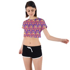 Pink Yellow Neon Squares - Modern Abstract Tie Back Short Sleeve Crop Tee by ConteMonfrey