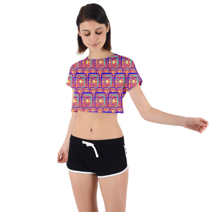 Pink Yellow Neon Squares - Modern Abstract Tie Back Short Sleeve Crop Tee