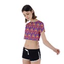 Pink Yellow Neon Squares - Modern Abstract Tie Back Short Sleeve Crop Tee View2