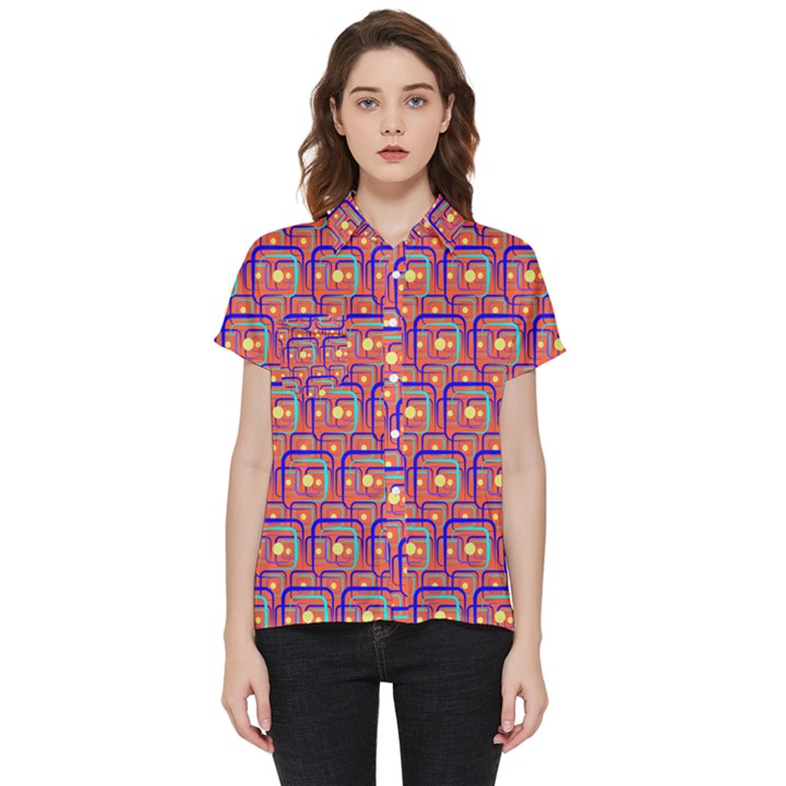 Pink Yellow Neon Squares - Modern Abstract Short Sleeve Pocket Shirt