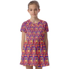 Pink Yellow Neon Squares - Modern Abstract Kids  Short Sleeve Pinafore Style Dress by ConteMonfrey