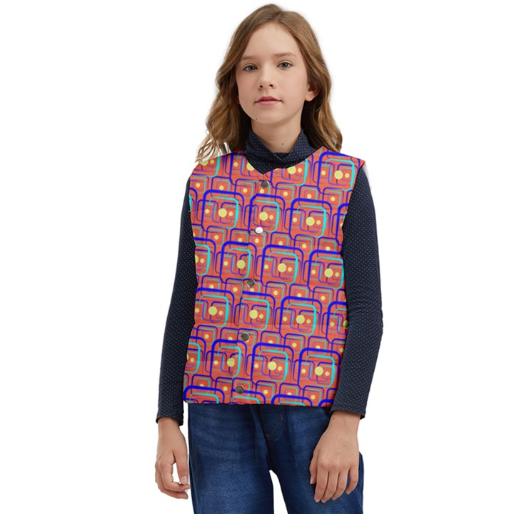 Pink Yellow Neon Squares - Modern Abstract Kid s Short Button Up Puffer Vest	