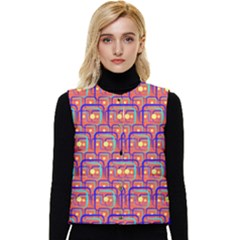 Pink Yellow Neon Squares - Modern Abstract Women s Short Button Up Puffer Vest