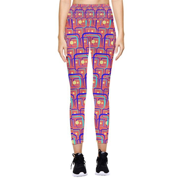 Pink Yellow Neon Squares - Modern Abstract Pocket Leggings 