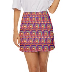 Pink Yellow Neon Squares - Modern Abstract Mini Front Wrap Skirt by ConteMonfrey