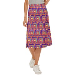 Pink Yellow Neon Squares - Modern Abstract Midi Panel Skirt by ConteMonfrey