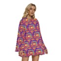 Pink Yellow Neon Squares - Modern Abstract Round Neck Long Sleeve Bohemian Style Chiffon Mini Dress View3