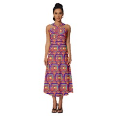 Pink Yellow Neon Squares - Modern Abstract Sleeveless Cross Front Cocktail Midi Chiffon Dress