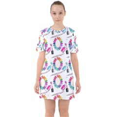 Manicure Sixties Short Sleeve Mini Dress by SychEva