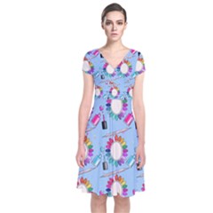 Manicure Short Sleeve Front Wrap Dress