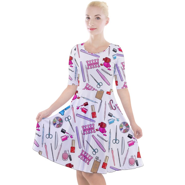 Manicure Nail Quarter Sleeve A-Line Dress