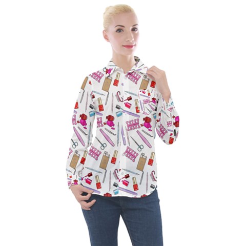 Manicure Nail Women s Long Sleeve Pocket Shirt by SychEva