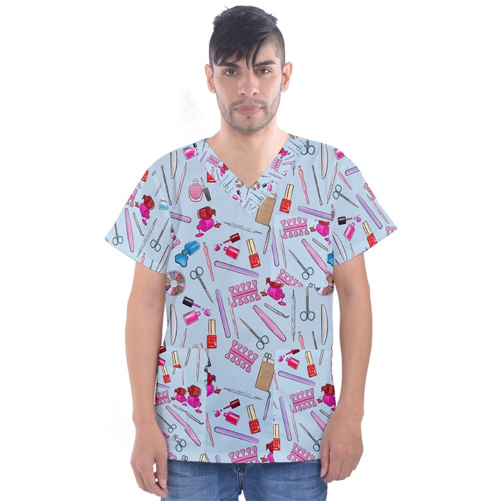 Manicure Nail Men s V-Neck Scrub Top