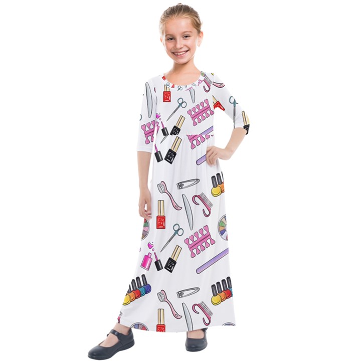 Manicure Nail Pedicure Kids  Quarter Sleeve Maxi Dress