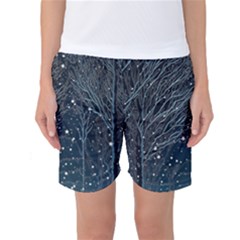 Snow Christmas Starry Night Women s Basketball Shorts by Simbadda