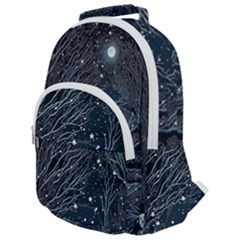 Snow Christmas Starry Night Rounded Multi Pocket Backpack by Simbadda