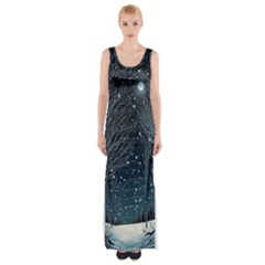 Snow Christmas Starry Night Thigh Split Maxi Dress