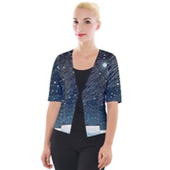 Snow Christmas Starry Night Cropped Button Cardigan by Simbadda