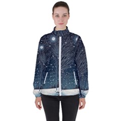 Snow Christmas Starry Night Women s High Neck Windbreaker by Simbadda