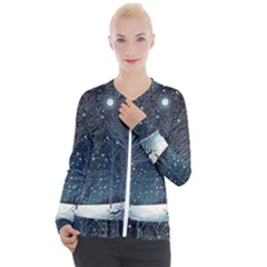 Snow Christmas Starry Night Casual Zip Up Jacket by Simbadda