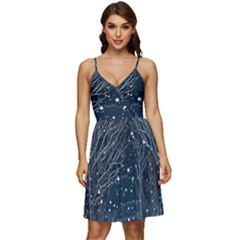 Snow Christmas Starry Night V-neck Pocket Summer Dress  by Simbadda