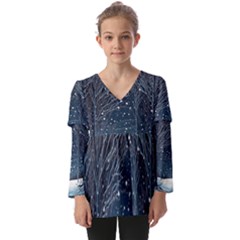 Snow Christmas Starry Night Kids  V Neck Casual Top