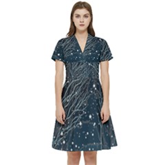 Snow Christmas Starry Night Short Sleeve Waist Detail Dress by Simbadda