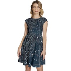 Snow Christmas Starry Night Cap Sleeve High Waist Dress by Simbadda