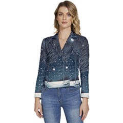 Snow Christmas Starry Night Women s Long Sleeve Revers Collar Cropped Jacket by Simbadda