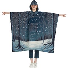 Snow Christmas Starry Night Women s Hooded Rain Ponchos by Simbadda