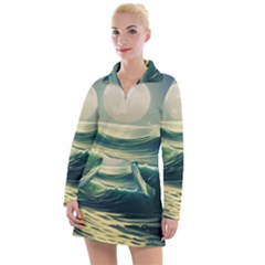 Ocean Sea Waves Tide Women s Long Sleeve Casual Dress by Simbadda