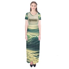 Ocean Sea Waves Tide Short Sleeve Maxi Dress by Simbadda