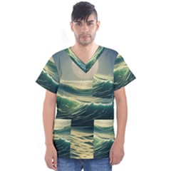 Ocean Sea Waves Tide Men s V-neck Scrub Top