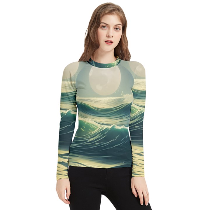 Ocean Sea Waves Tide Women s Long Sleeve Rash Guard