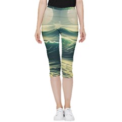 Ocean Sea Waves Tide Inside Out Lightweight Velour Capri Leggings  by Simbadda