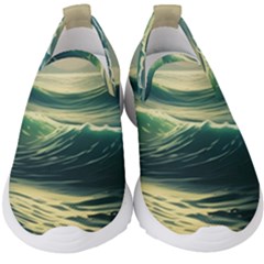 Ocean Sea Waves Tide Kids  Slip On Sneakers by Simbadda