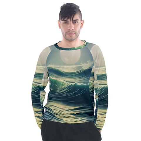 Ocean Sea Waves Tide Men s Long Sleeve Raglan Tee by Simbadda