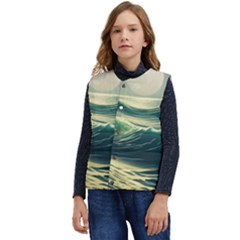 Ocean Sea Waves Tide Kid s Short Button Up Puffer Vest	