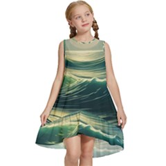 Ocean Sea Waves Tide Kids  Frill Swing Dress by Simbadda