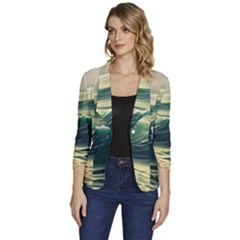 Ocean Sea Waves Tide Women s One-button 3/4 Sleeve Short Jacket by Simbadda