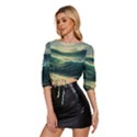 Ocean Sea Waves Tide Mid Sleeve Drawstring Hem Top View2