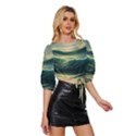 Ocean Sea Waves Tide Mid Sleeve Drawstring Hem Top View3