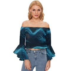 Technology Computer Background Off Shoulder Flutter Bell Sleeve Top