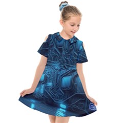 Technology Modern Kids  Short Sleeve Shirt Dress by Simbadda